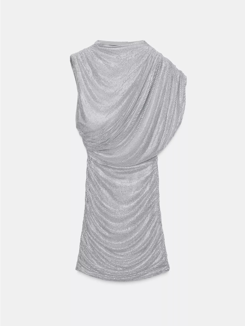 Zara Silver One-Shoulder Draped Mini Dress